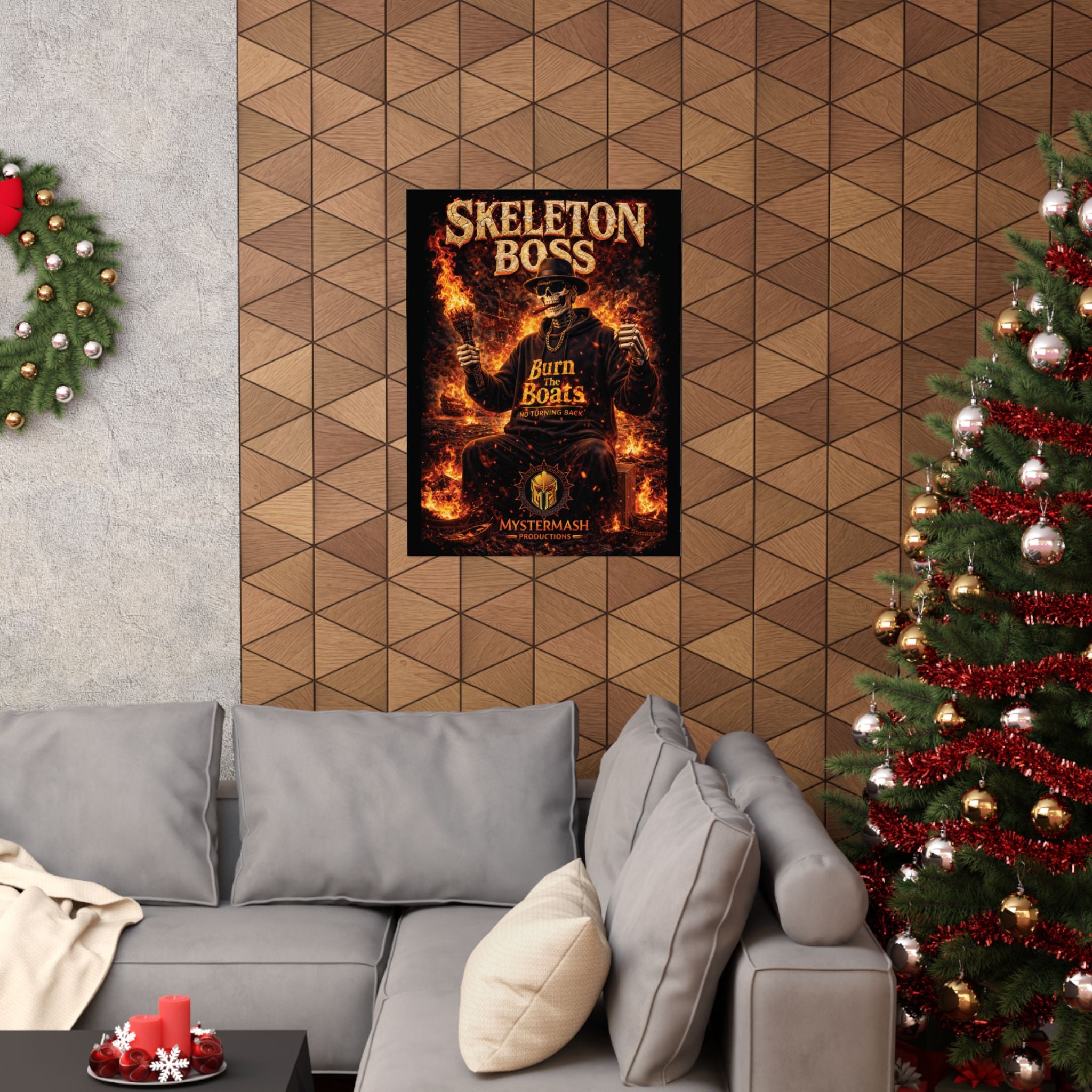 Skeleton Boss Motivational Poster – Dark Aesthetic Wall Art | No Fear No Retreat Quote | Cinematic Skull Artwork | Office Gym Decor | Mystermash Productions