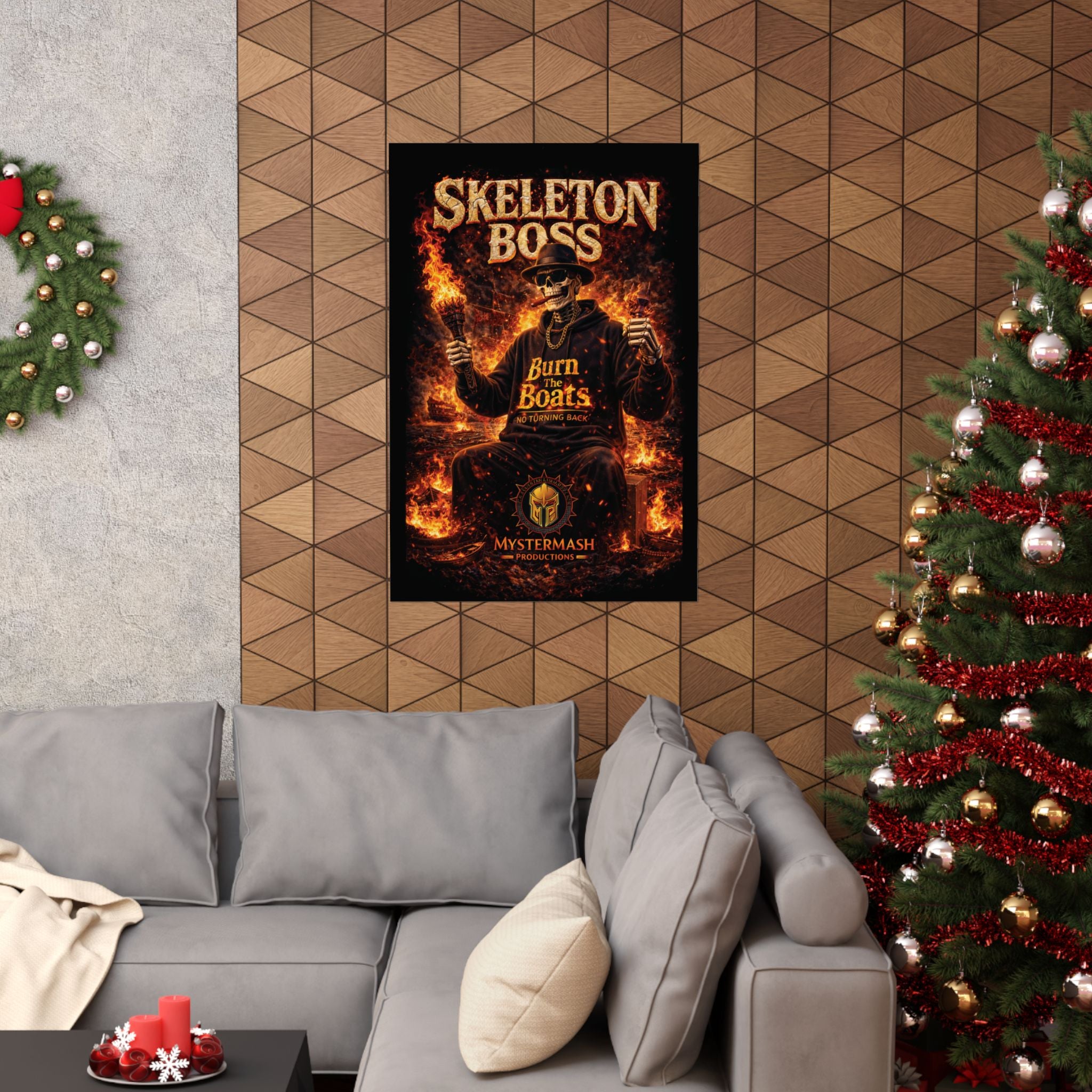 Skeleton Boss Motivational Poster – Dark Aesthetic Wall Art | No Fear No Retreat Quote | Cinematic Skull Artwork | Office Gym Decor | Mystermash Productions