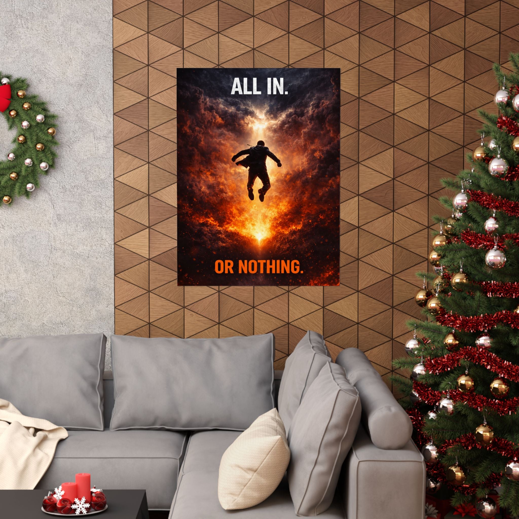 ALL IN OR NOTHING Motivational Poster – Burn the Boats Wall Art, Entrepreneur Mindset Print, Success Motivation Decor