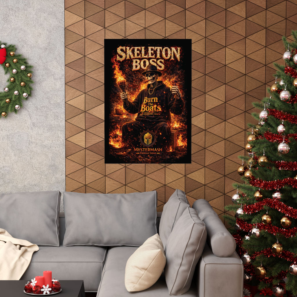 Skeleton Boss Motivational Poster – Dark Aesthetic Wall Art | No Fear No Retreat Quote | Cinematic Skull Artwork | Office Gym Decor | Mystermash Productions