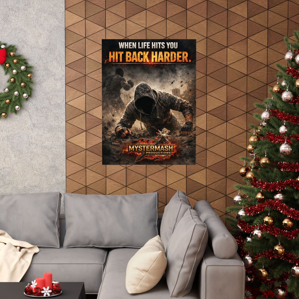 When Life Hits You Hit Back Harder Motivational Poster – Relentless Mindset Wall Art
