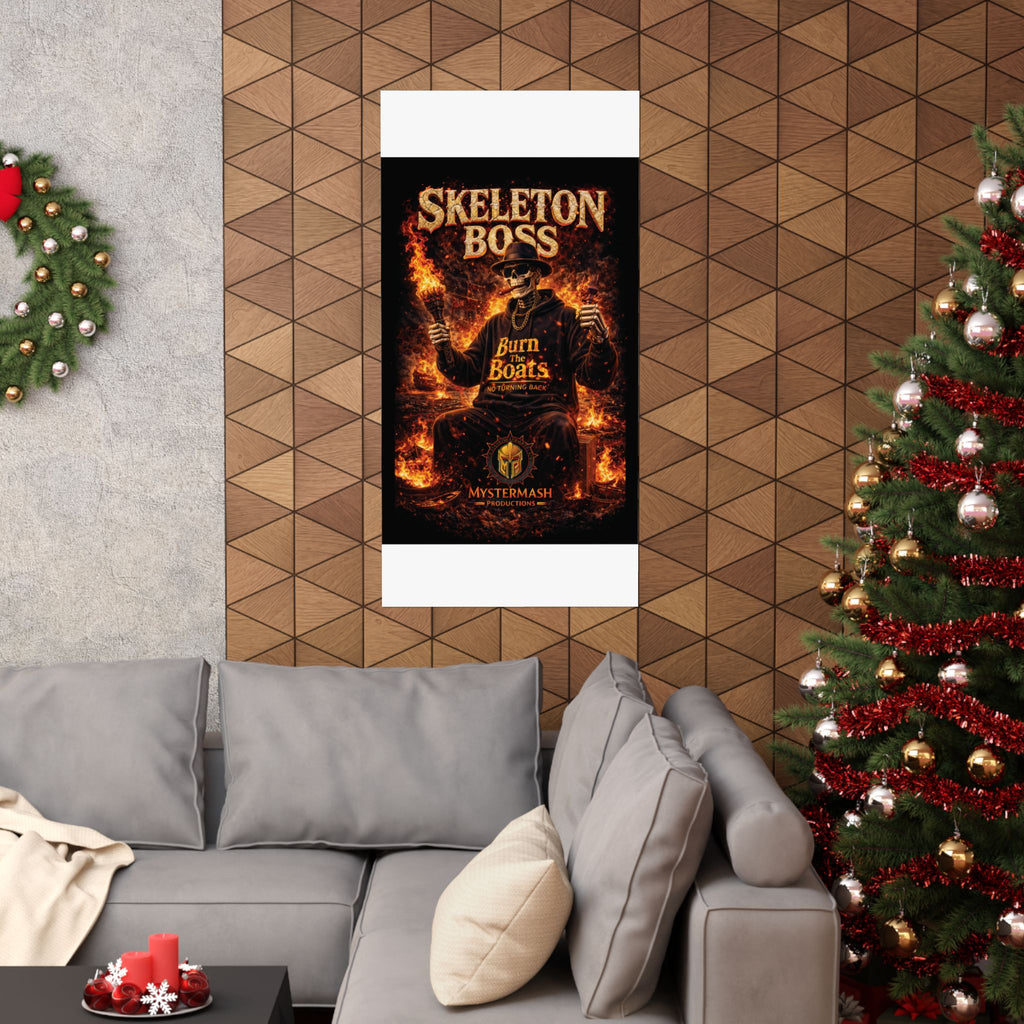 Skeleton Boss Motivational Poster – Dark Aesthetic Wall Art | No Fear No Retreat Quote | Cinematic Skull Artwork | Office Gym Decor | Mystermash Productions