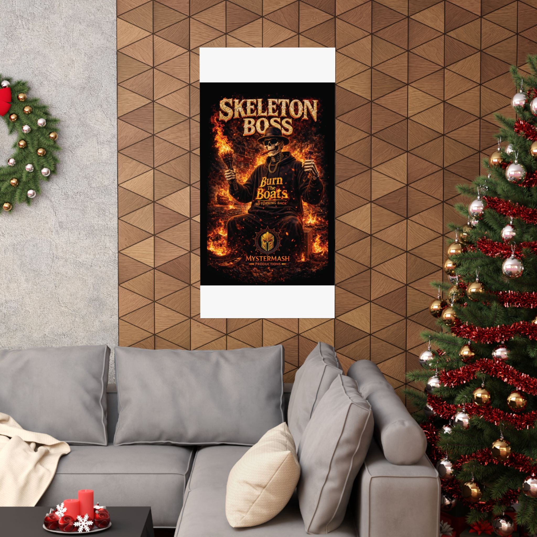 Skeleton Boss Motivational Poster – Dark Aesthetic Wall Art | No Fear No Retreat Quote | Cinematic Skull Artwork | Office Gym Decor | Mystermash Productions