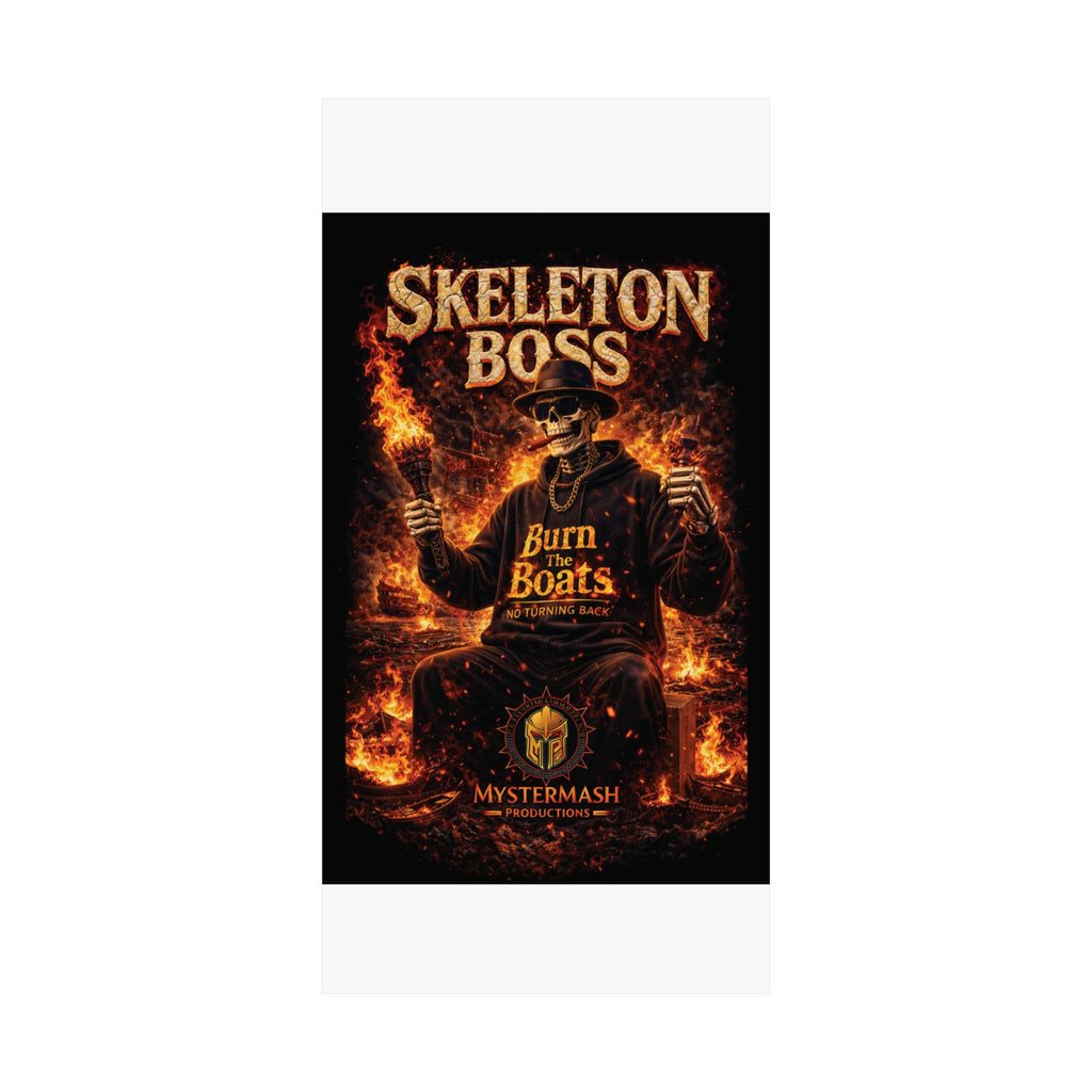 Skeleton Boss Motivational Poster – Dark Aesthetic Wall Art | No Fear No Retreat Quote | Cinematic Skull Artwork | Office Gym Decor | Mystermash Productions